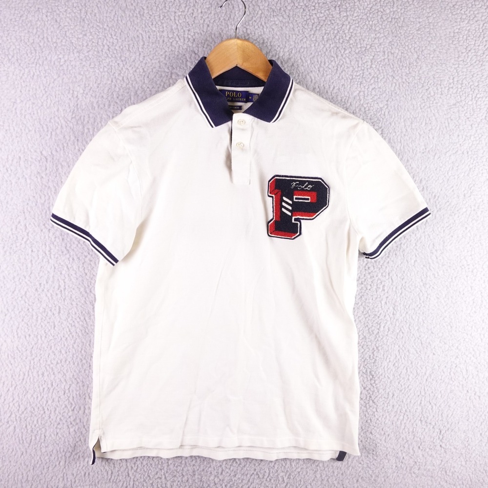 Polo Ralph Lauren Mens Custom Slim Fit Varsity Polo Shirt White New York Patch M